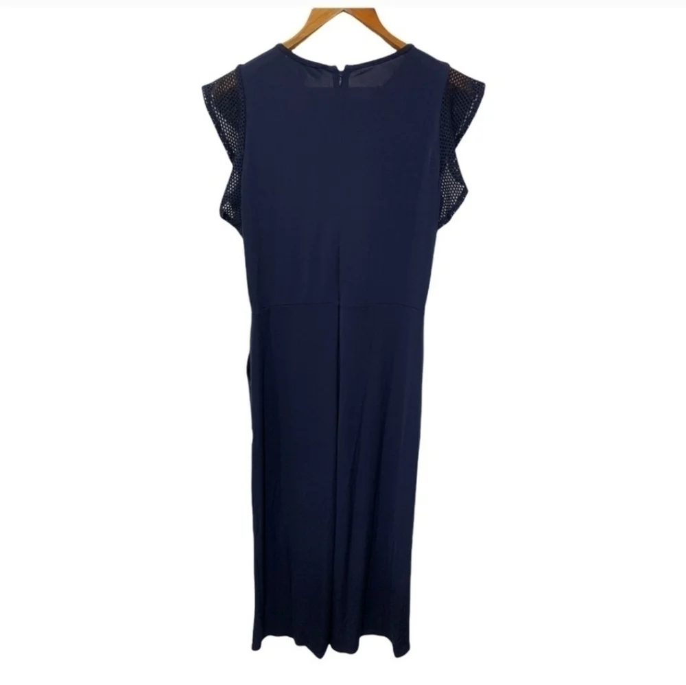 NWOT Michael Kors Navy Blue Lattice Cropped Jumpsuit Wide Leg Medium